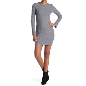 NSR Lucia Slit Ribbed Knit Grey Mini Long Sleeve Dress Size Large
